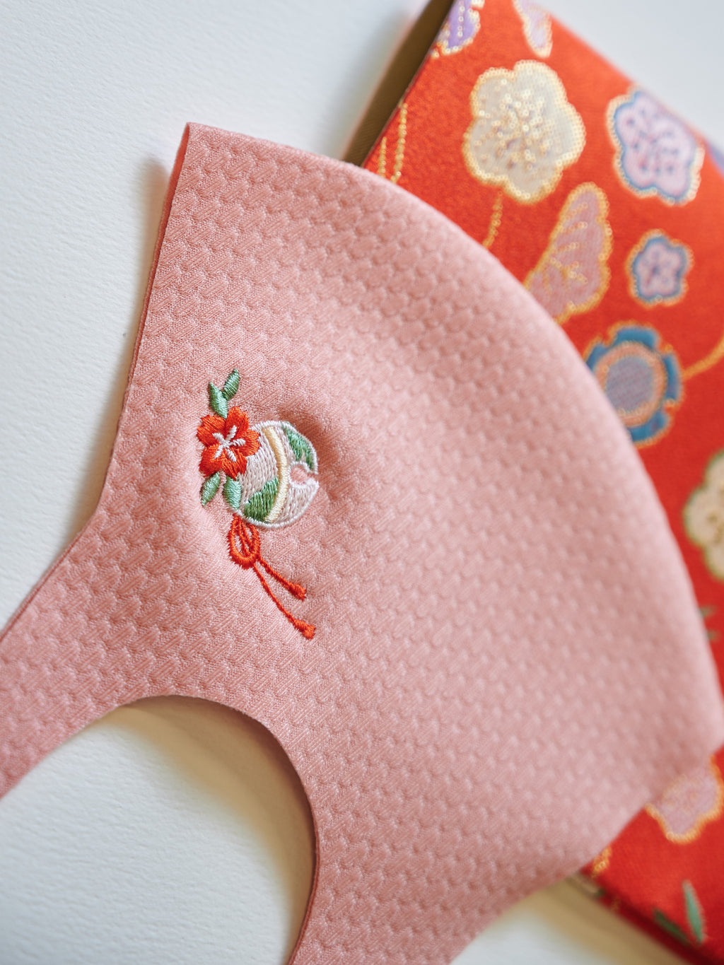 ワッフル刺繍マスク　鈴柄