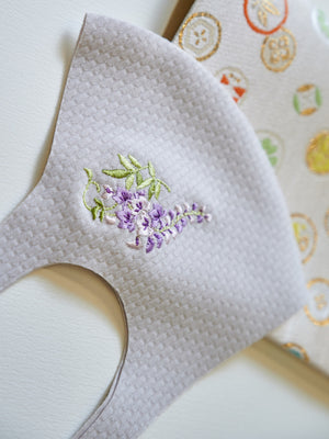 ワッフル刺繍マスク　藤柄
